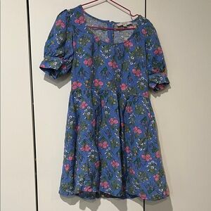LOFT Blue Floral Puff Sleeve Dress